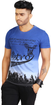 

Masculino Latino Printed Men's Round Neck Dark Blue T-Shirt, Navy