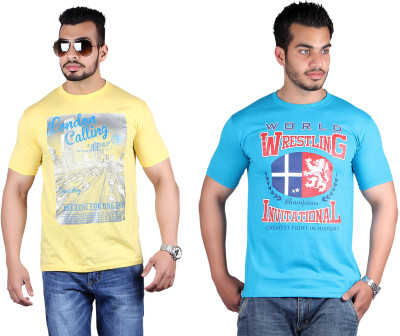 

Shineway Printed Men's Round Neck Multicolor T-Shirt(Pack of 2