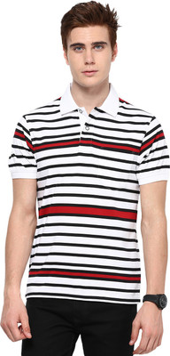 

Mudo Striped Men's Mandarin Collar White T-Shirt
