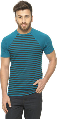 

Gritstones Striped Men' Round Neck Blue T-Shirt, Turquoise