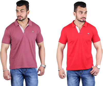 

Shineway Solid Men' Polo Neck Purple, Red T-Shirt(Pack of 2