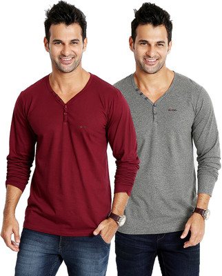 

Rodid Solid Men's V-neck Maroon, Grey T-Shirt(Pack of 2), Charcoal melenge;maroon
