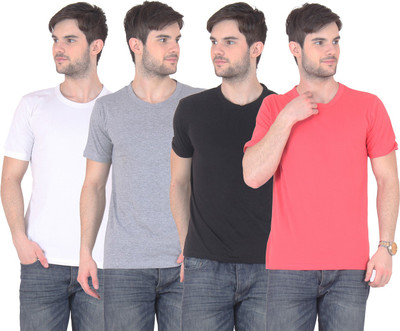 

E'Hiose Solid Men's Round Neck Multicolor T-Shirt(Pack of 4, Black;gajri;grey;white