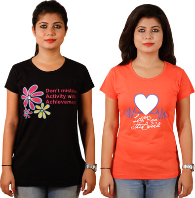 

Tryd Printed Women's Round Neck Multicolor T-Shirt(Pack of 2