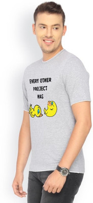 

Campus Sutra Printed Men Round Neck Grey T-Shirt
