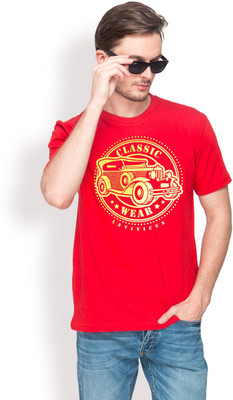 Foyld Graphic Print Men's Round Neck Red, Gold T-Shirt