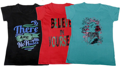 

IndiWeaves Girls Printed, Solid T Shirt(Multicolor, Black & red & blue