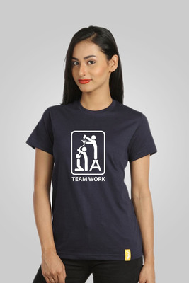 

Campus Sutra Printed Women' Round Neck Blue T-Shirt