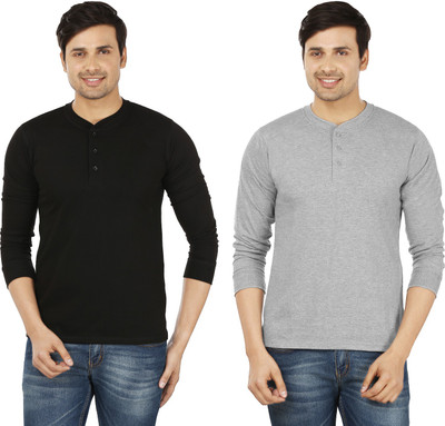 

Weardo Solid Men's Henley Black, Grey T-Shirt(Pack of 2