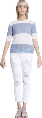 

Vero Moda Solid Women's Round Neck Blue, White T-Shirt, Allure