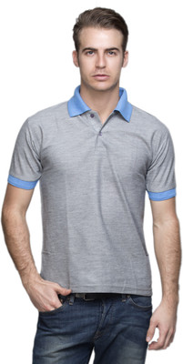 

Lambency Solid Men's Polo Neck Grey, Blue T-Shirt