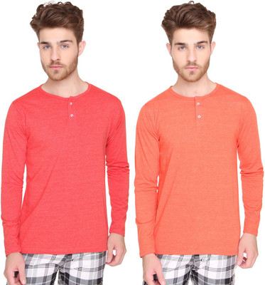 

SayItLoud Solid Men's Round Neck Red, Orange T-Shirt(Pack of 2, Orange melange;red melange