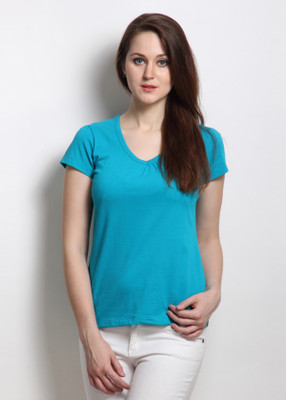

Rigo Solid Women's V-neck Light Blue T-Shirt