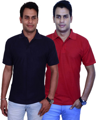 

Blaze Solid Men's Polo Neck Dark Blue, Maroon T-Shirt(Pack of 2