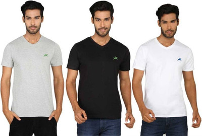 

SayItLoud Printed Men's V-neck Multicolor T-Shirt(Pack of 3, Black;grey;white