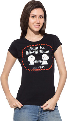 

Chimp Graphic Print Women's Round Neck Black T-Shirt