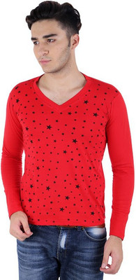 

BigIdea Printed Men' V-neck Red T-Shirt