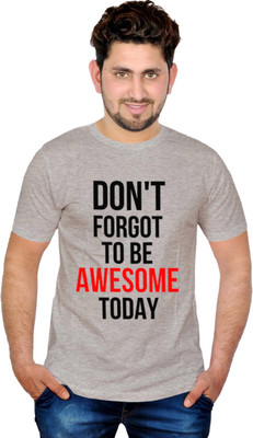 

INKIT Graphic Print Men' Round Neck Grey T-Shirt, Grey milange