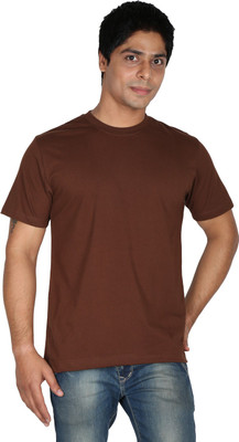 Trendster Solid Men' Round Neck Brown T-Shirt