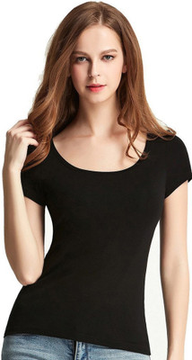 Fashion Line Casual Short Sleeve Solid Women Black Top