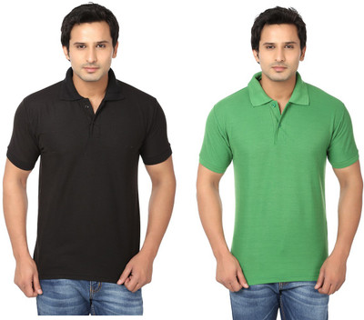 

Keepsake Solid Men's Polo Neck Black, Green T-Shirt(Pack of 2, -blk-grn-