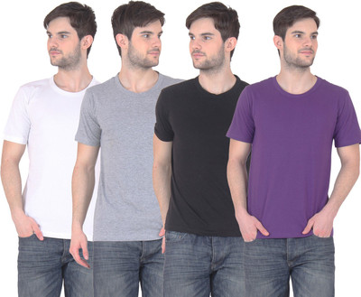 E'Hiose Solid Men' Round Neck Multicolor T-Shirt(Pack of 4, Black;grey;purple;white