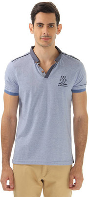

Monte Carlo Solid Men's Mandarin Collar Blue, Grey T-Shirt