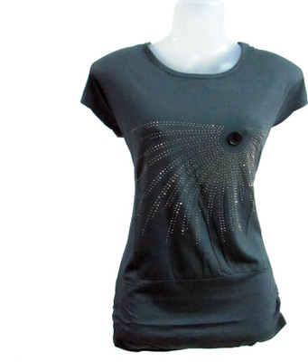 

Revinfashions Girls Printed T Shirt(Grey, Dark grey