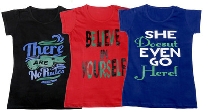 

IndiWeaves Girls Printed, Solid T Shirt(Multicolor, Black & red & blue