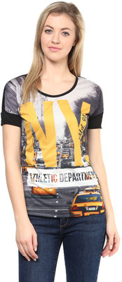 

Ajile by Pantaloons Graphic Print Women's Round Neck Black T-Shirt
