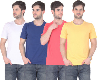 

FnMe Solid Men's Round Neck Multicolor T-Shirt(Pack of 4, Blue;gajri;white;yellow