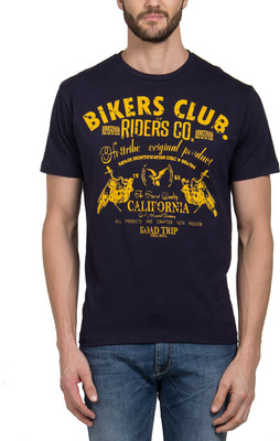 

HotTribes Graphic Print Men's Round Neck Dark Blue T-Shirt, Navy