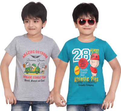 

FabTag - Dongli Boys Printed T Shirt(Grey, Pack of 2, Multicolor
