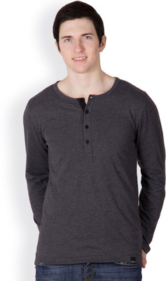 

Rigo Solid Men's Henley Black T-Shirt, Charcoal