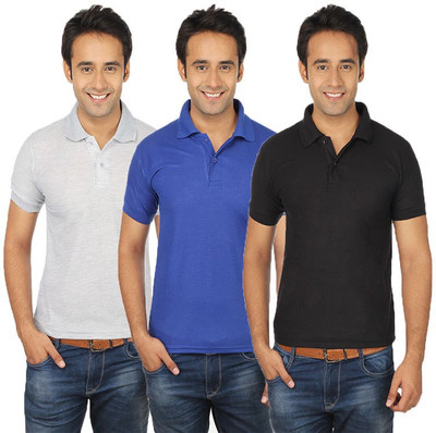 

Quetzal Solid Men's Polo Neck Multicolor T-Shirt(Pack of 3, Black;blue;grey