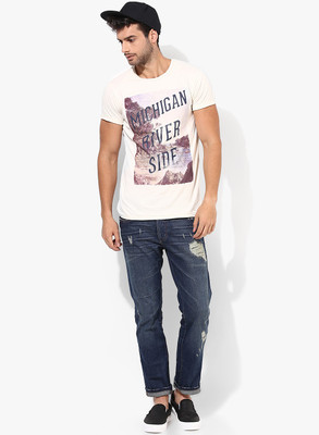 

Jack & Jones Graphic Print Men's Round Neck White T-Shirt, Whisper white