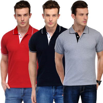 

Scott International Solid Men's Polo Neck Red, Dark Blue, Grey T-Shirt(Pack of 3, Red and dark blue and grey