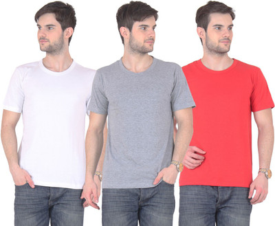 

FnMe Solid Men' Round Neck Multicolor T-Shirt(Pack of 3, Grey;red;white