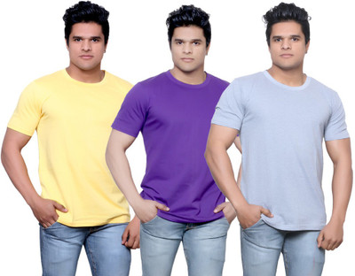 

IndiWeaves Solid Men' Fashion Neck Pink, Purple, Grey T-Shirt(Pack of 3, Gray;pink;purple