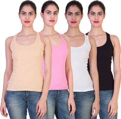 

2 Day Solid Women' Round Neck Multicolor T-Shirt(Pack of 4, Baby pink;black;skin;white