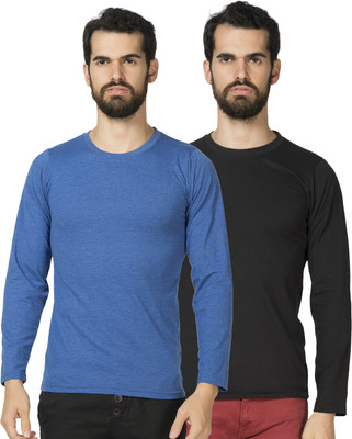 

Alan Jones Solid Men's Round Neck Light Blue, Black T-Shirt(Pack of 2), Black;royal milange