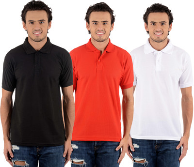 

Blaze Solid Men's Polo Neck Multicolor T-Shirt(Pack of 3, Black;red;white