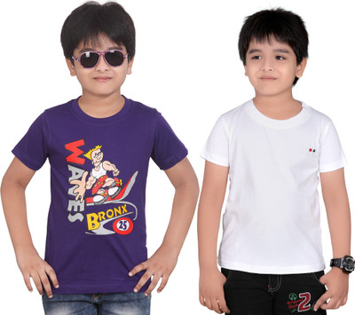 Dongli Boys Solid T Shirt(Purple, Pack of 2)