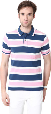 

Mudo Striped Men's Mandarin Collar Pink T-Shirt, Navy/pink