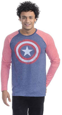 

Captain America Printed Men' Round Neck Red T-Shirt, Red snow;twilight