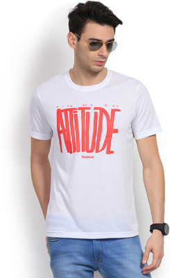 

REEBOK Printed Men's Round Neck White T-Shirt