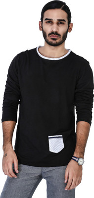 

Mr Button Solid Men's Round Neck Black T-Shirt