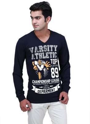 

Inkovy Graphic Print Men' V-neck Blue T-Shirt, Navy