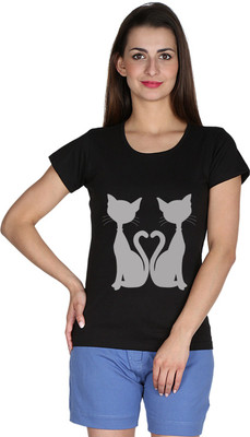 

Faireno Printed Women's Round Neck Black T-Shirt