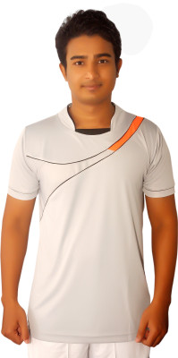 

Dyed Colors Striped Men's Mandarin Collar Grey, Orange T-Shirt